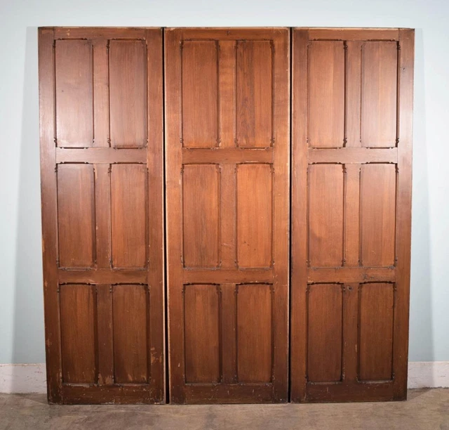 *Set of Three French Antique Gothic Church Doors/Panels Wainscoting in Solid Oak