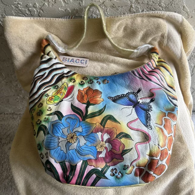 BIACCI HAND PAINTED Genuine Leather Shoulder Purse Made in Canada 24.00 PicClick