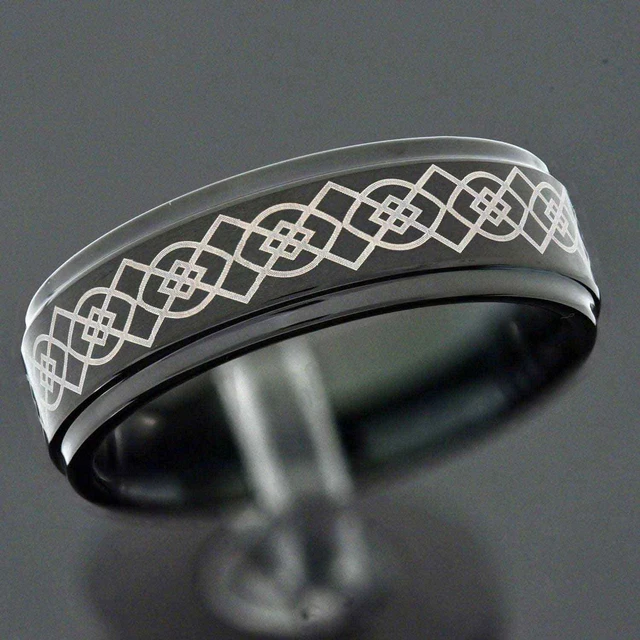 5/6/8mm Black Tungsten Carbide Celtic Knot Step Edge Men Wedding Band Ring