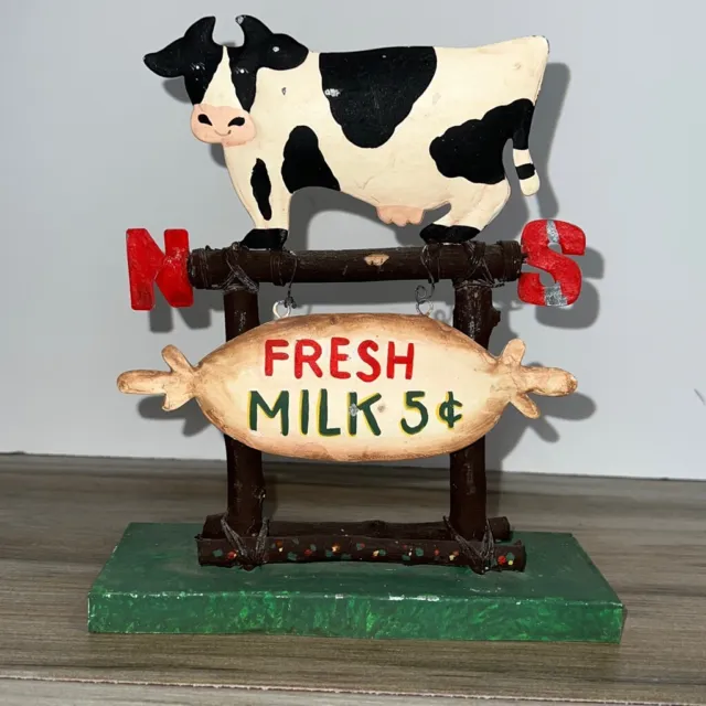 Rustic Cow Fresh Milk Statue/Plaque Metal