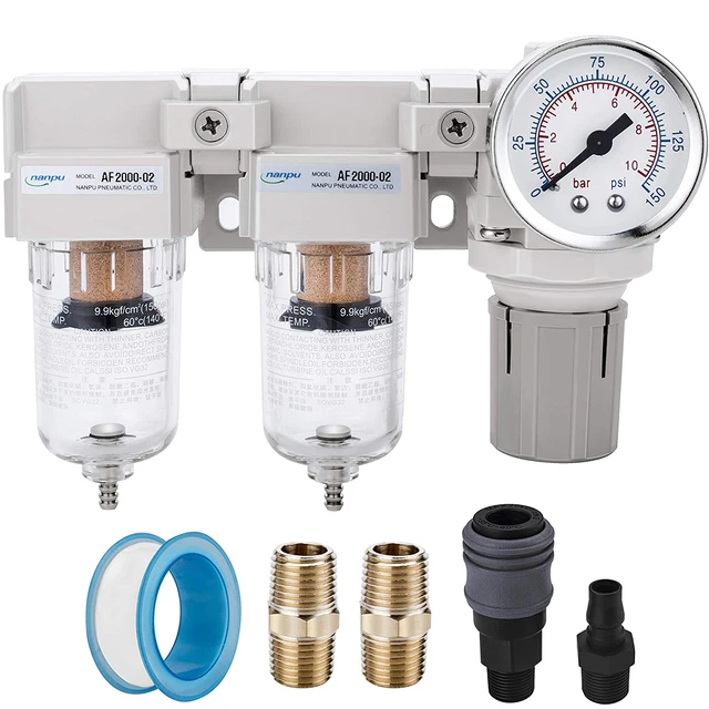 DFR-02 1/4" NPT Air Drying System - Double Air Filters, Air Pressure Regulator C