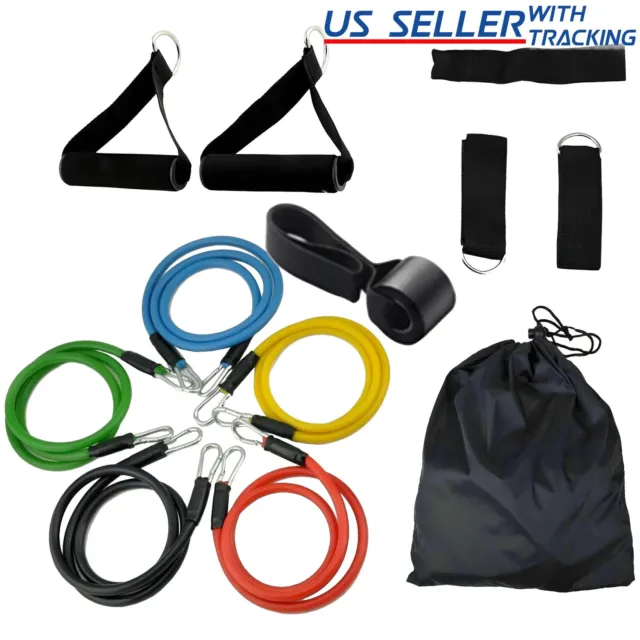 11 PCS Resistance Band Set Yoga Pilates Abs Exercise Fitness Tube Workout Bands