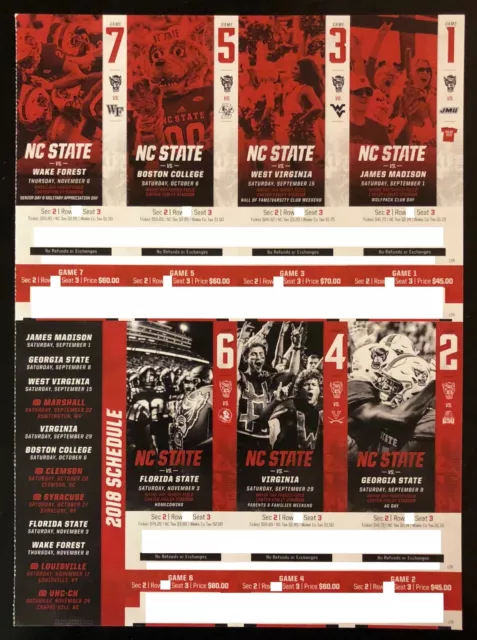 2018 NC State Wolfpack Football Collectible Ticket Stub - Choose Any Home Game