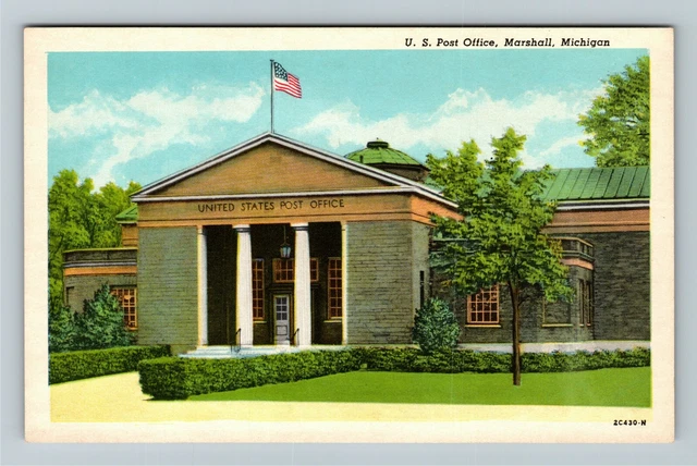 Marshall MI- Michigan, US Post Office, Vintage Postcard