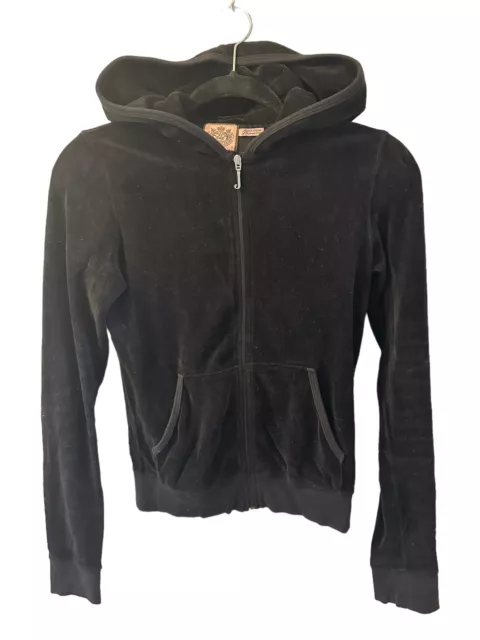 JUICY COUTURE Size Small Black Velour Zip Up Hoodie Jacket Bling Y2k MADE IN USA