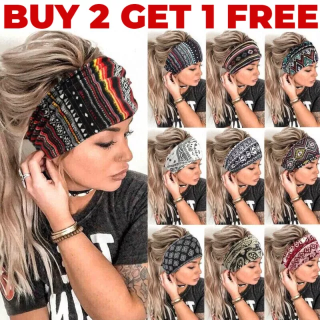 Women Yoga Wide Headband Ladies Elastic Boho Hair Band Sports Turban Head Wrap