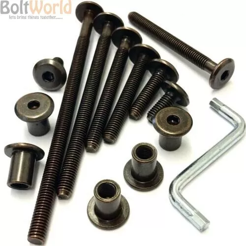 Bronze Furniture Bolts Complete With Bronze Connector Nut And Allen Key, Bed Cot