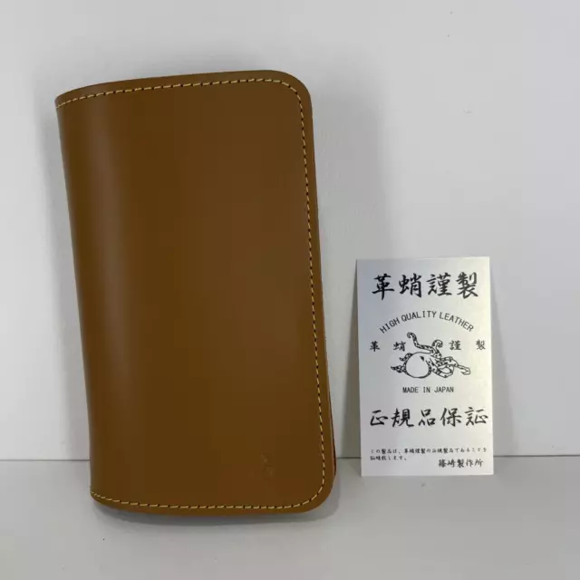 Leather Octopus Trapezoidal Middle Wallet Bifold Camel/Yellow Stitching