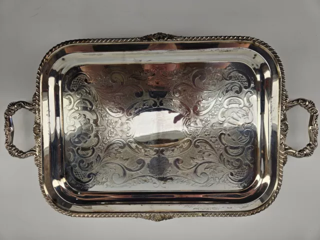 Old English Reproduction Silver Plated Serving Platter Tray 18.5x12.5"