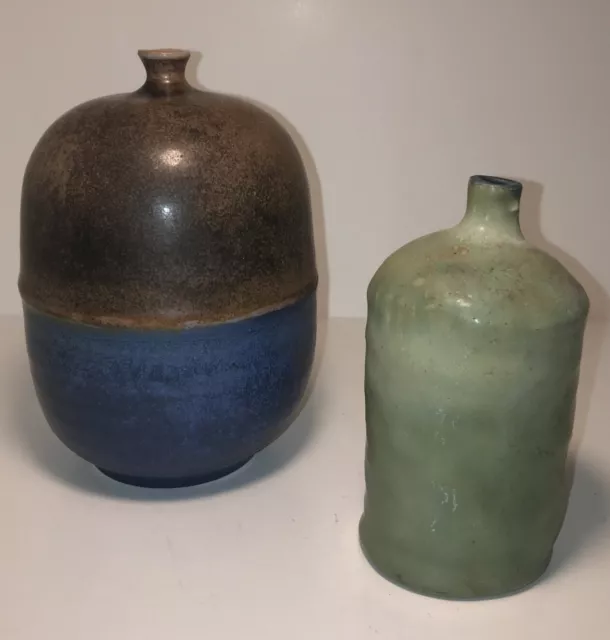 2 Vintage MCM Bud Weed Vase Lot Studio Art Pottery Stoneware Interior Design