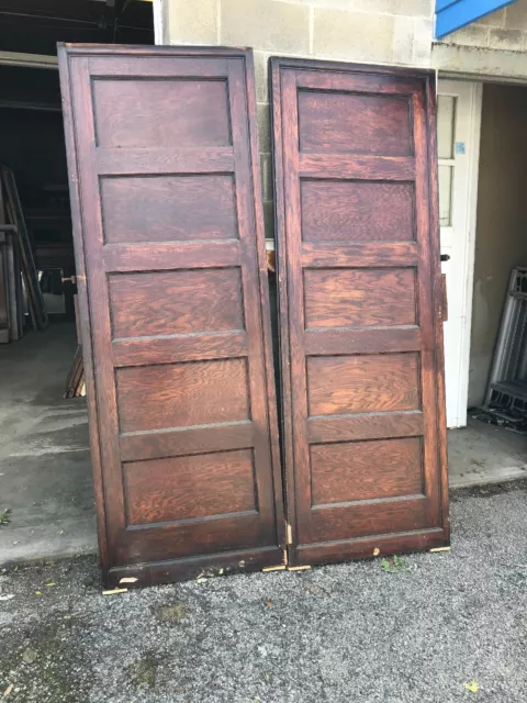 MAR 328 Pair Antique flat panel oak pocket doors 5 foot 1/4” x 84.5 x 2