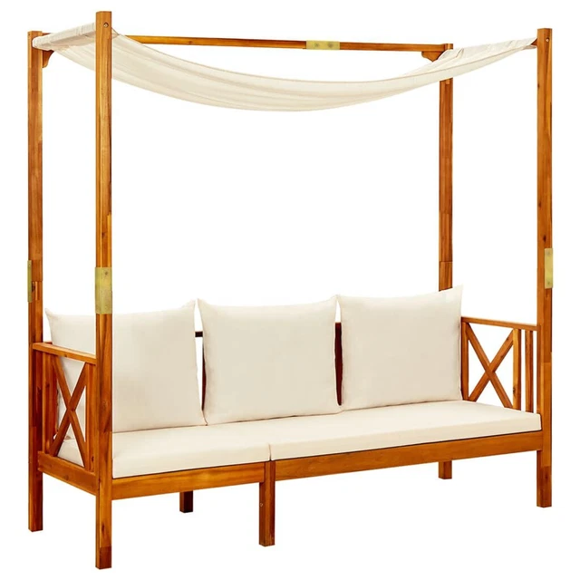 VidaXL Gartenbank Mit Sonnendach Aus Akazienholz – Inkl. 2 Hocker & Kissen – 179 Cm – Terrassenmöbel