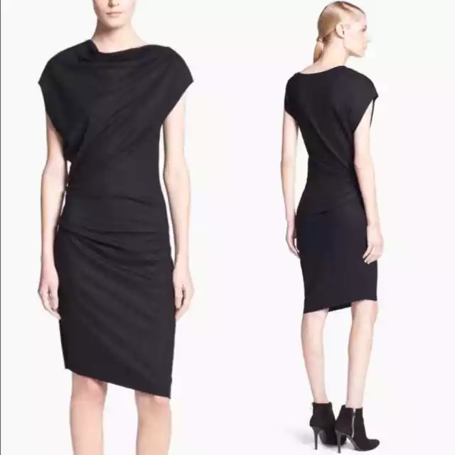 Helmut Lang Sonar Wool Asymmetrical Draped Black Dress Size Medium