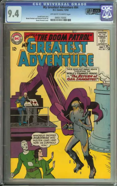 My Greatest Adventure #84 Cgc 9.4 Ow/Wh Pages // Bruno Premiani Cover 1963