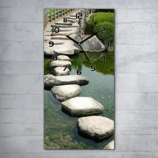 Glasuhr Wanduhr Küchenuhr Brücke aus Steinen in japanischen Garten 30x60