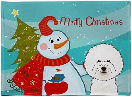 Treasures BB1837PLMT Snowman with Bichon Frise Fabric Placemat Washable Placemat