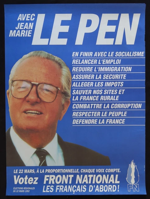 AFFICHE FN FRONT National Jean-Marie Le Pen LA FRANCE EST DE RETOUR 80x60cm 1307 EUR 30,00