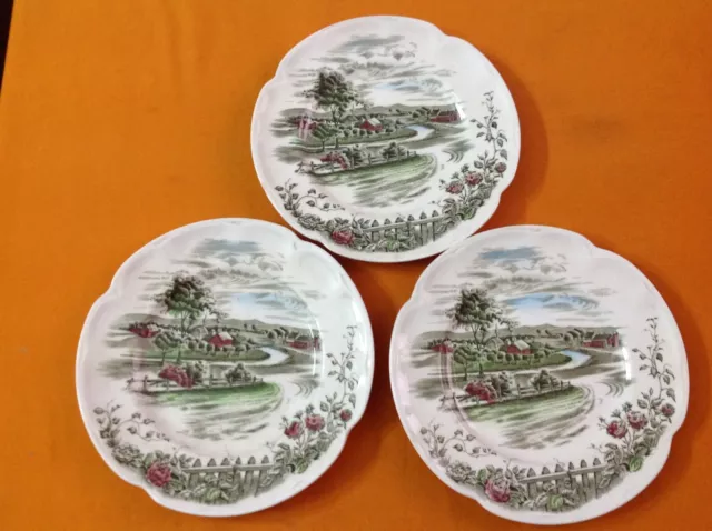 Vintage Bellissimo Lotto Di Tre Piatti Inglesi In Porcellana Firma Johnson Bros