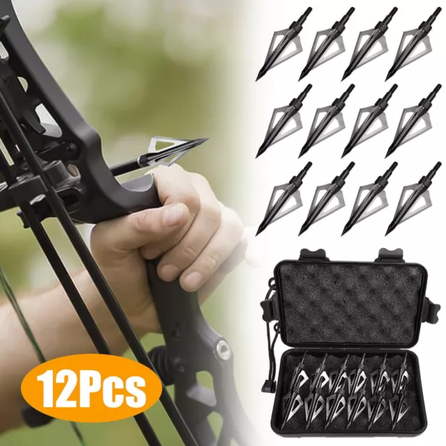 12pcs 3 Fixed Blade Archery Hunting Broadheads 100Grain with Case box ArrowHeads