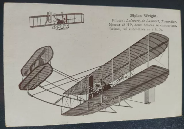 Cpa Carte Postale Biplan Wright Pilote Lefebvre Lambert Tissandier Reims