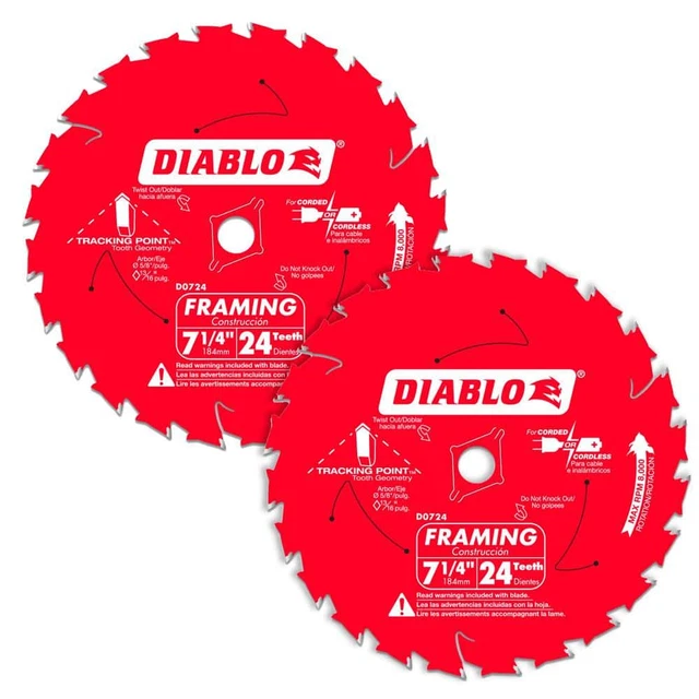 DIABLO FRAMING CIRCULAR Saw Blade 71/4 in X 24 Tooth (2 Pack) Wood