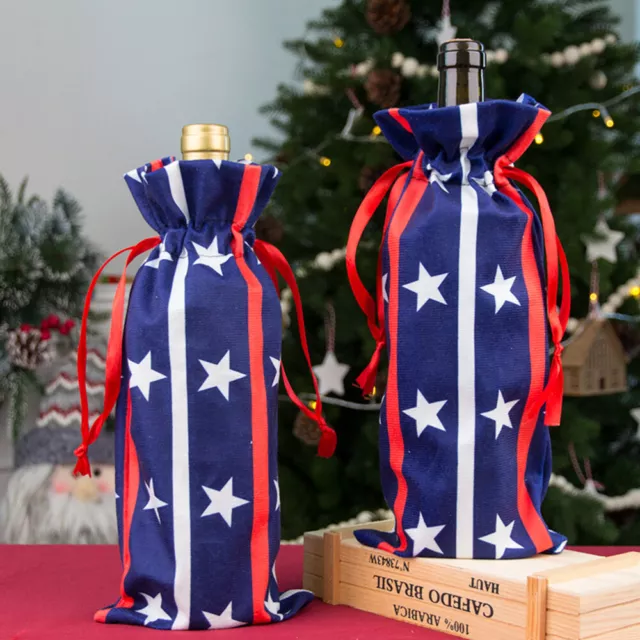 4 Pcs Independence Day Wine Bottle Set Flannel Material American Flags