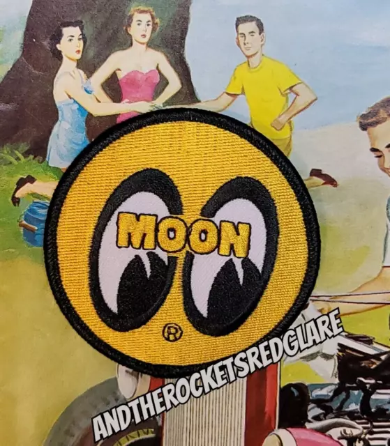 MOON Embroidered PATCH MOONEYES Hot Rod Drag RACING old NHRA fed vtg style hat