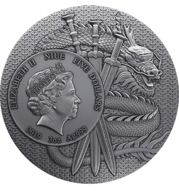 2019 3 Oz Silver $5 Niue LU BU Warriors of Ancient China Antique Finish Coin 3