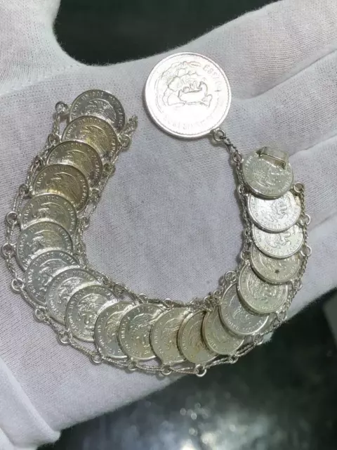 Vintage Moneda Mano Hecho Ancho Diseño Tenis Artesano Uno de Una Clase Brazalete