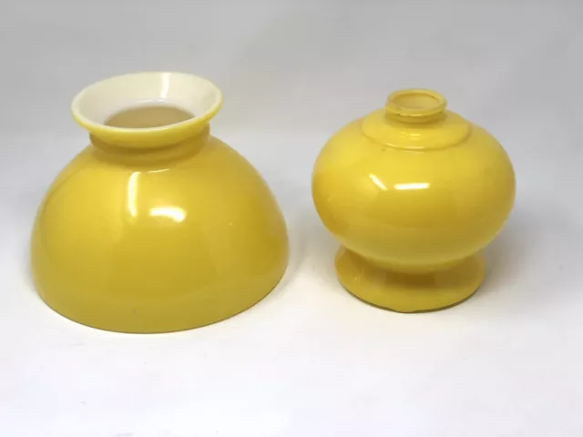 Vintage Yellow Cased Student Lamp Shade And Oil Lamp Base  8” Shade