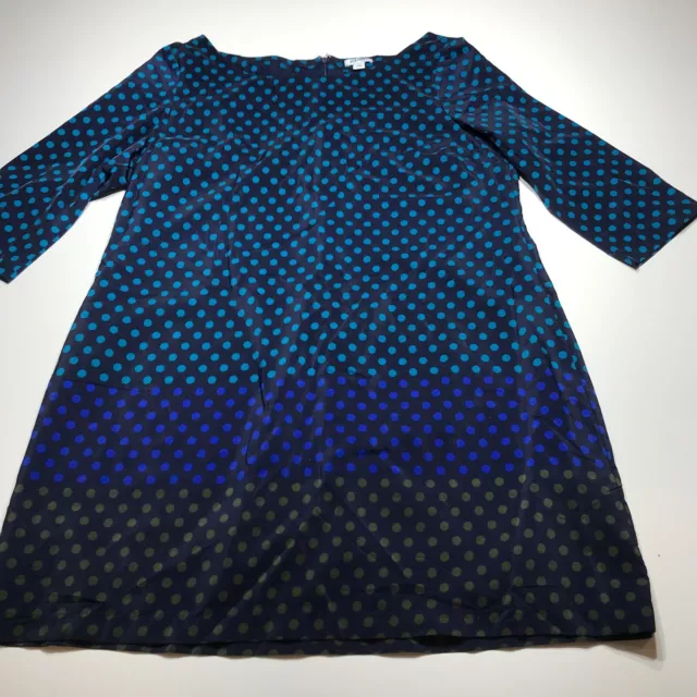 Old Navy Dress Womens XL Blue Polka Dot Sheath 3/4 Sleeve Boat Neck Zip Closure