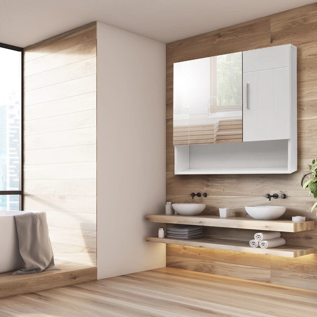 Blanco MDF pintura en aerosol un espejo puerta una puerta de madera lavabo gabinete