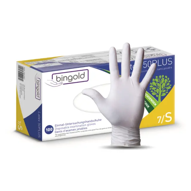 Bingold Latex 50 Plus Einmalhandschuh Natur, S