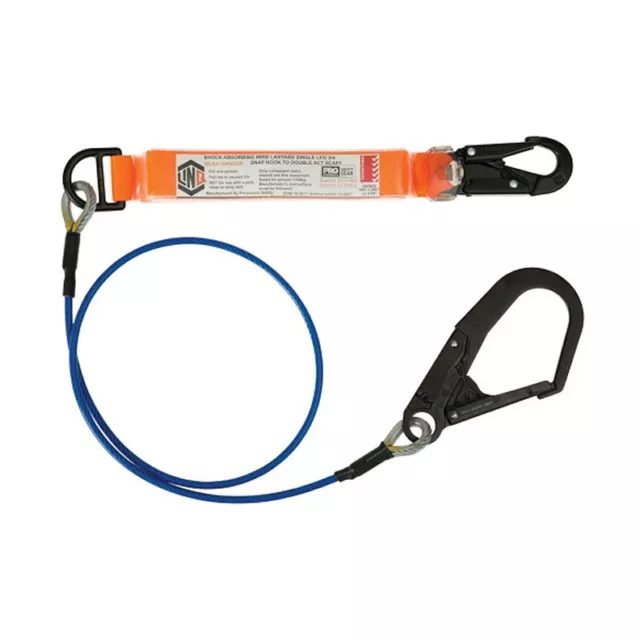 LINQ Shock Absorbing Lanyard Wire Core 2m w/ Scaffold Hooks