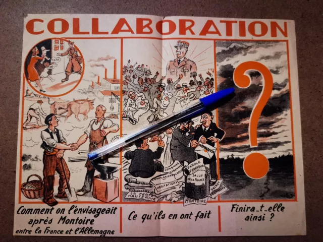 WW2 PROPAGANDE AFFICHE TRACT Pétiniste: Collaboration par Jean Chaperon EUR  69,99 - PicClick FR