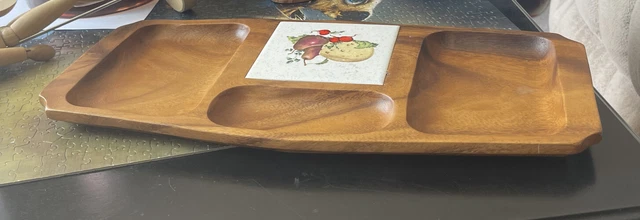 Vintage Leilani Hand-Crafted Genuine Monkey-Pod Wood Divided Dish Monkey pod