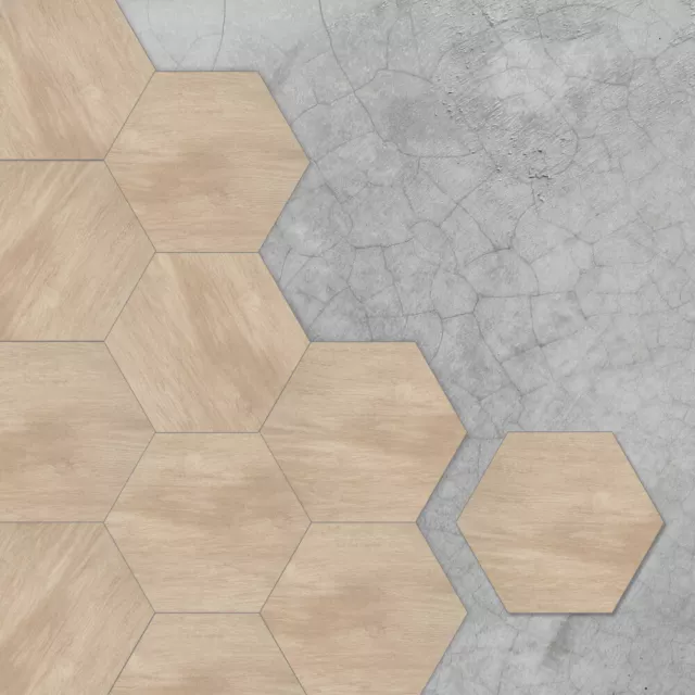 Hexagonal Floor Sticker Rustic American Walnut Grain Decor Self-Adhesive Paper