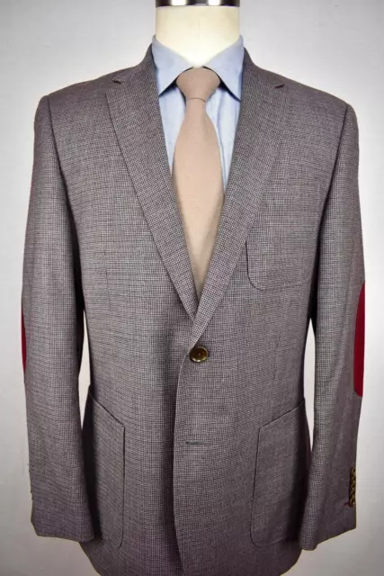 English Laundry Gray/Burgundy Checked 100% Wool Two Button Sport Coat Size: 40R