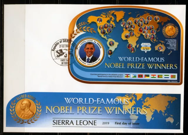 Sierra Leone 2019 Nobel Preis Gewinner Barack Obama Souvenir Blatt FDC