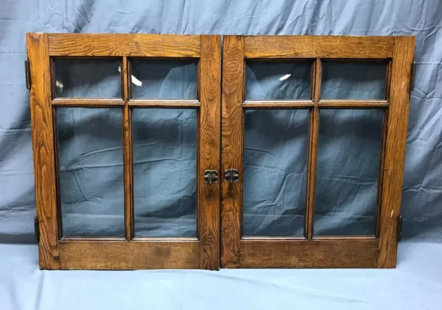 Antique Pair VTG Oak Mission Cabinet Bookcase 17x22 4 lite Glass Doors 1097-22B