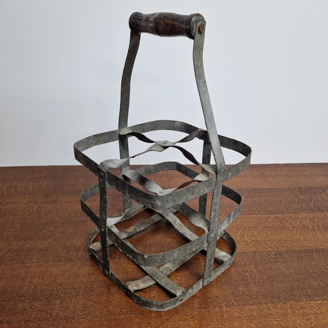 Porte Bouteille Ancien En Métal Et Bois – Casier Vintage 4 Compartiments – France