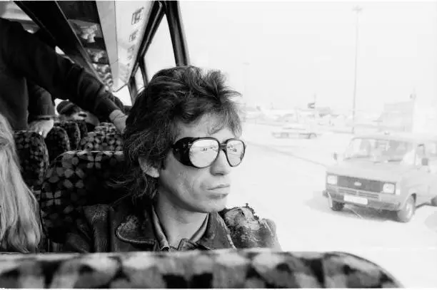 Keith Richards of the Rolling Stones sits on the tour bus during t - Old Photo 1