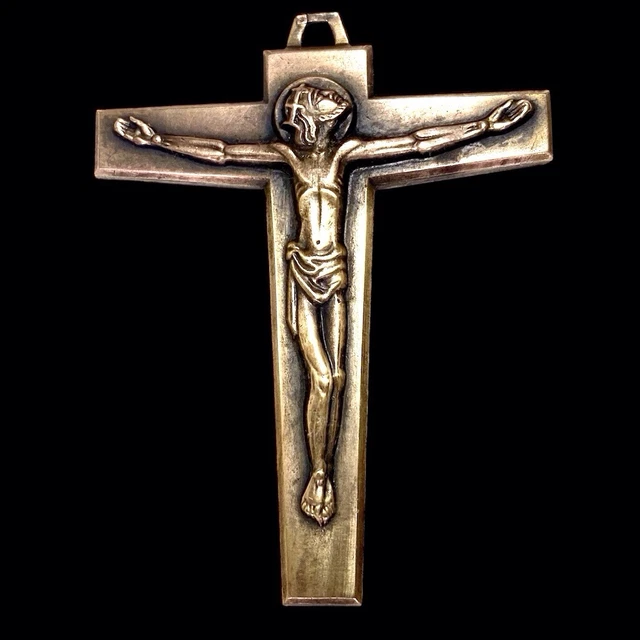 Pendentif Croix Jésus En Bronze - Style Art Déco Des Années 1930 - Occasion