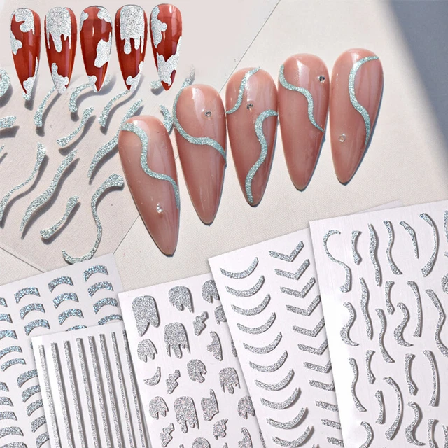 3D Stickers Ongles Brillant Paillettes Argent Diamant Embouts Manucure Beauté