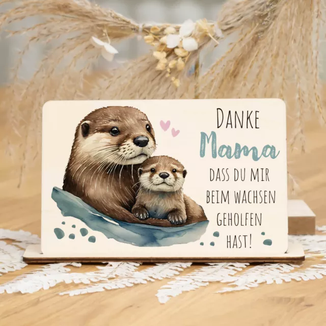 meinkerzenshop® Postkarte aus Holz OTTER zum Muttertag mit passendem Holzständer