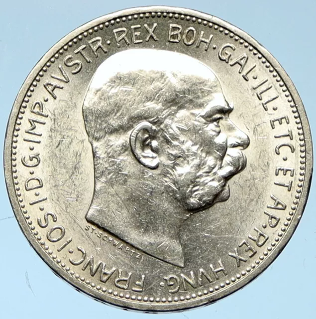 1912 AUSTRIA KING FRANZ JOSEPH I Eagle Antique OLD Silver 2 Corona Coin i102746