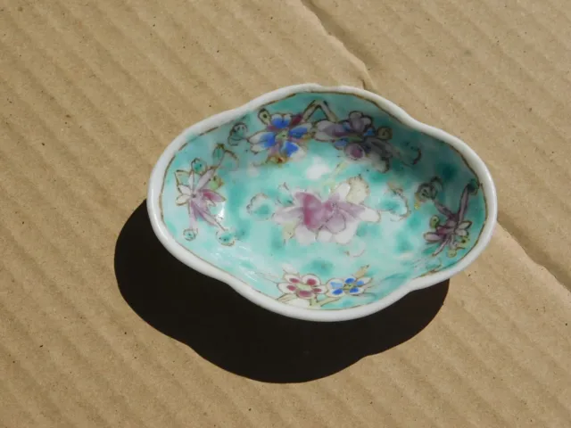 Small Antique Chinese Hand Painted Flowers Porcelain Plate 3-1/2"