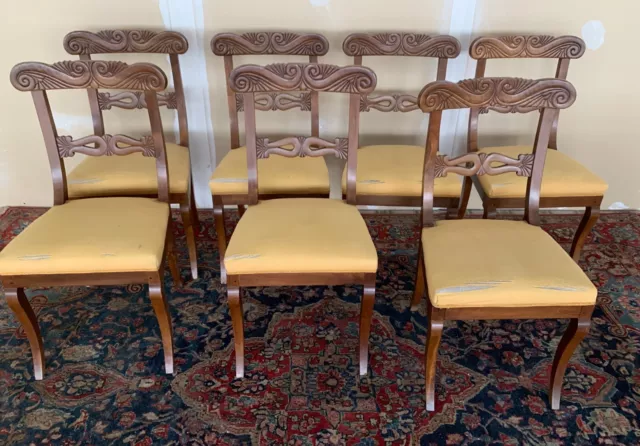 Gruppe Von 7 Renommierten Stühle Stil Carlo X Walnuss Grande Geschmack Prestigi