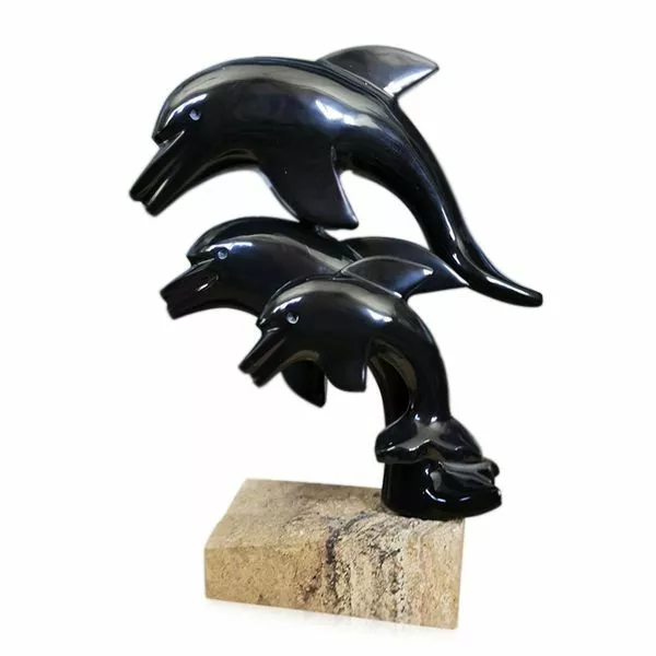 Escultura de Mesa Delfines Mármol Negro Marble Dolphins Art L. 28cm - H. 42cm