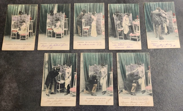 Ancienne série de 8 cartes postales erotique